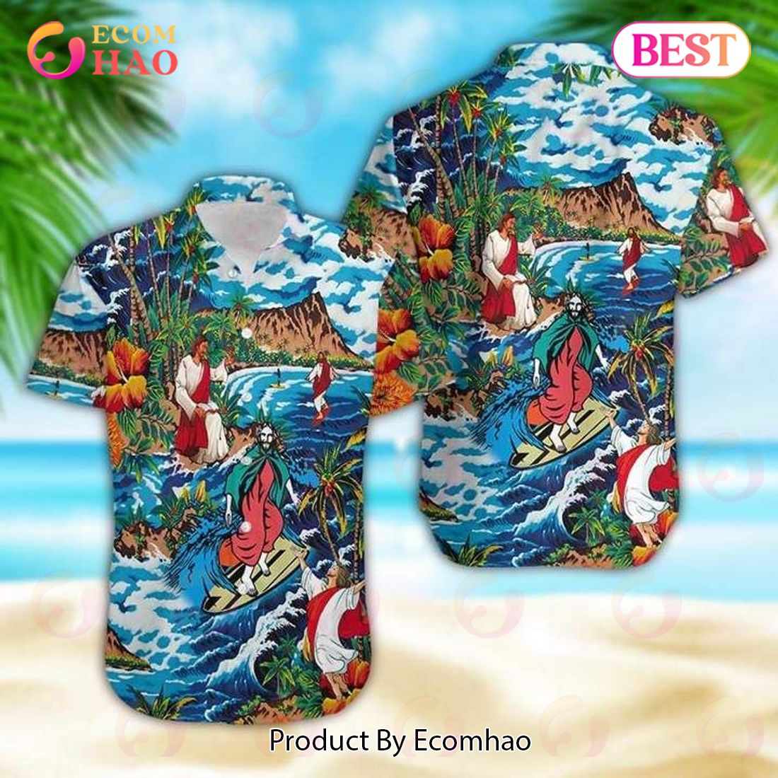 Jesus Surfing On Island Hawaiian Shirt Jesus Surfing On Island Hawaiian Shirt